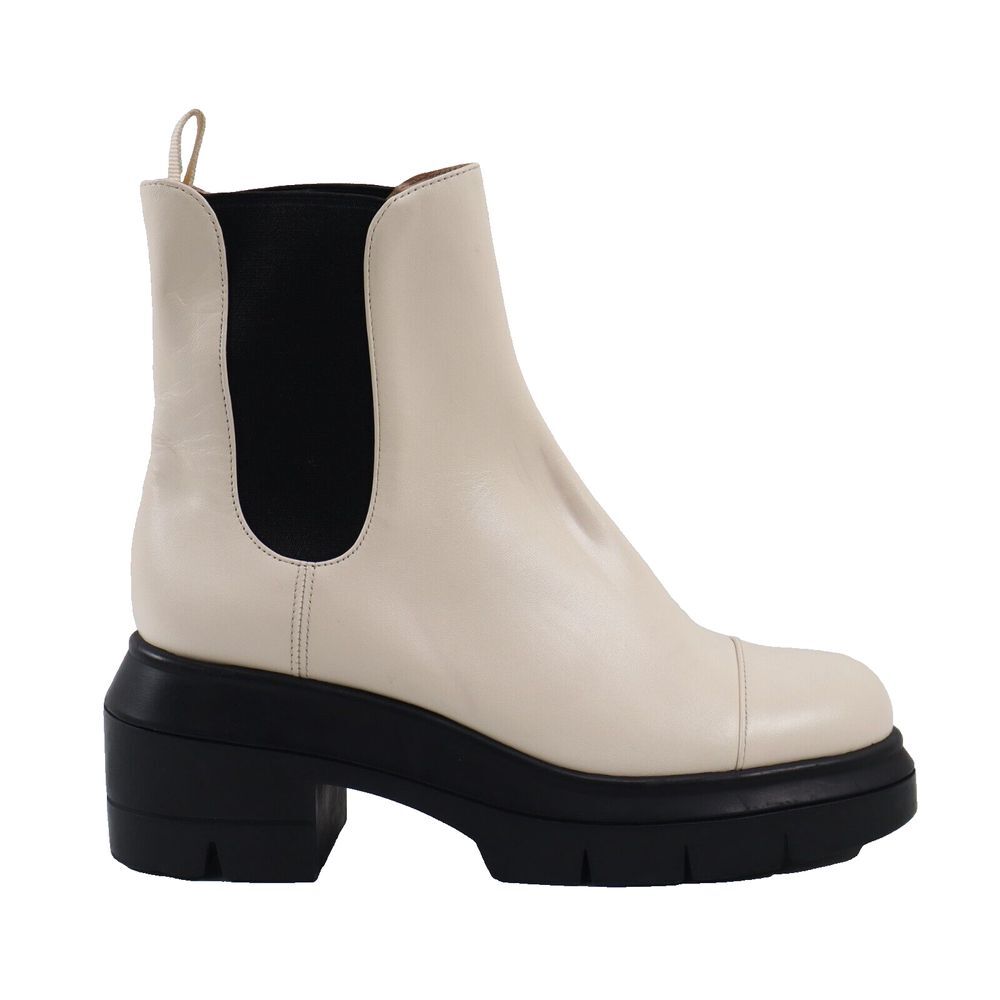 🔥Stuart Weitzman Norah Chelsea Leather Platform Boots, White 5C US/35.5 EU🔥